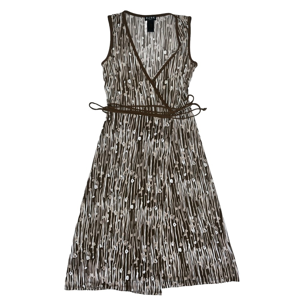 BCBG Paris Wrap Dress Womens XS Sleeveless Brown Classy Forest Fairy